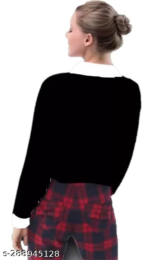 White cotton colorblocked women's premium long sleeve t-shirt, perfect for casual everyday wear with a round neckline