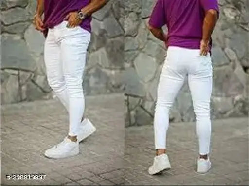 Monk Premium White Denim Jeans for men, solid pattern, perfect fit for any occasion, available in sizes 28-36. Made in India