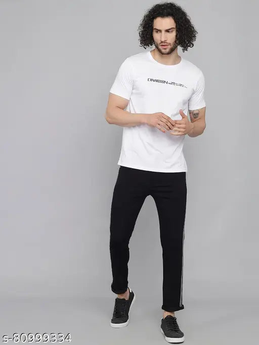 Black, denim side stripe jeans for men