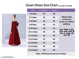 Red long bridesmaid dress, floor length, long sleeve, net and velvet fabric, sequin detailing, for young girls