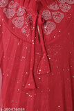 Red ethnic kids clothing set: cotton blend anarkali pyjamas with embellished long sleeves (2-3yrs, 5-6yrs), Indian traditional attire for children