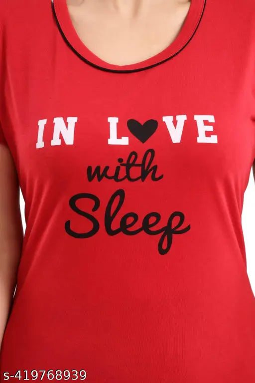 Festival Special printed cotton nightwear set, featuring a t-shirt and capris with short sleeves, perfect for women's casual or sleepwear. Made from 100% soft cotton hosiery fabric, ideal for daily use and comfortable wear