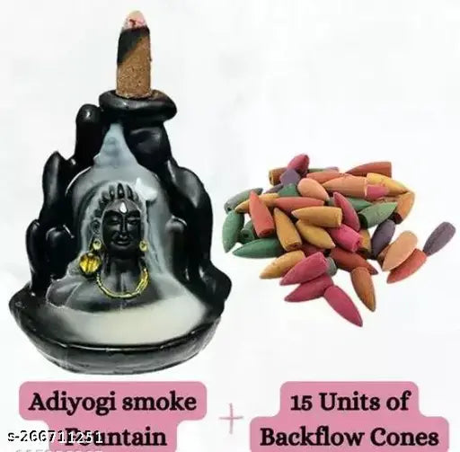 Indian poly resin LORD SHIVA FOOG incense holder, 10cm x 11cm x 8cm with 15 free backflow incense cones