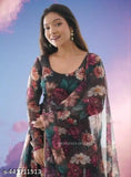 Vrunda Black Georgette gown with printed net, long sleeves, Indian bridal wear