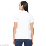 Solid white cotton blend half-sleeve Roarers tee for women and girls, versatile wardrobe essential with polo neck