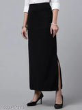 Black formal A-line skirt with hem length details