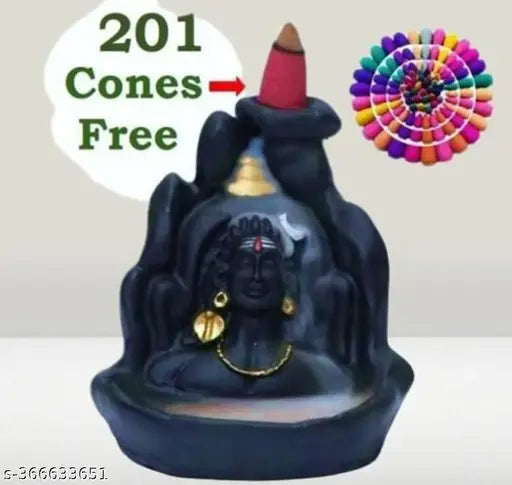 Adiyogi Mahadev black stone statue, Shiva lingam centerpiece with smoke backflow, cones included for free