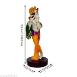 Multicolor Marble-look Krishna Statue, 28cm Resin Showpiece - intricate Indian artistry on detailed Krishna Idol