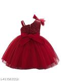 Red cotton ruffled party dress, inner set for baby