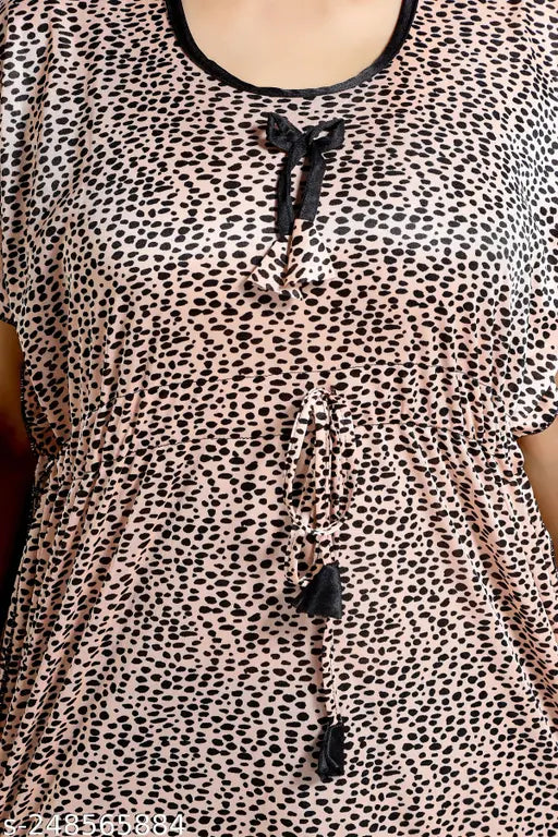 Printed satin kaftan night suit for women/girl - soft, comfortable, quality Indian-made sleepwear & loungewear