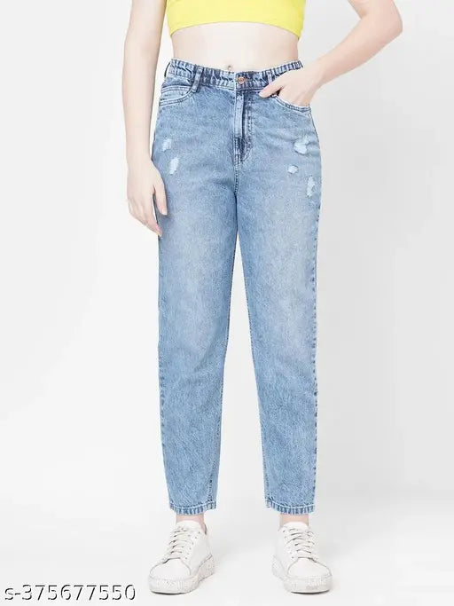 Blue mom fit high rise women jeans