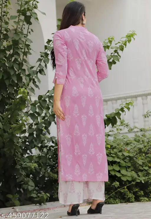 Rayon printed net kurta palazzo set for women, pack of 2 with dupatta and pants, three-quarter sleeves