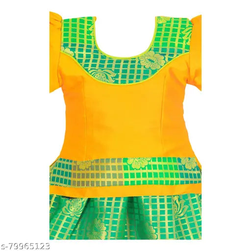 Chanderi silk lehenga choli with waist belt and art silk dupatta for kids, embellished Indian ethnic wear on display