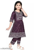 Wine rayon printed round neck kurti with harem pants for baby girls - Indian-inspired casual and work wear