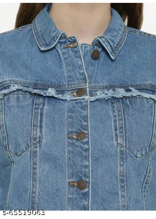 Solid denim long sleeve women's jacket, trendy and fashionable for casual wear, size L (India origin)
