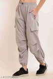 Grey elastic lower trouser pants with drawstring waist, casual wear for girls and women