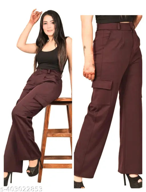 Purple cargo trousers with pockets and a drawstring waistband