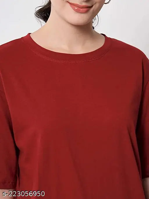 Red printed women's oversized half-sleeve round-neck t-shirt
