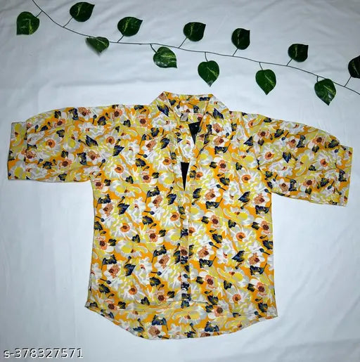 Multi-colour floral printed women's crepe shirt, short sleeves, India origin - versatile, relaxed fit, breathable fabric