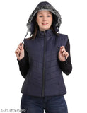 Navy nylon sleeveless fur jacket for girls & women, fashionable solid design