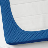 Blue Striped Fitted Microfiber Double Bedsheet Set with Elastic Trim & 2 Pillow Covers (78x72in/6.5ft), Ideal for Heavy Mattresses, Machine Washable