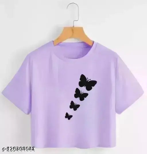 Stylish butterfly printed cotton t-shirt, pack of 1 in trendy colors & classic designs, perfect for women & girls' wardrobe