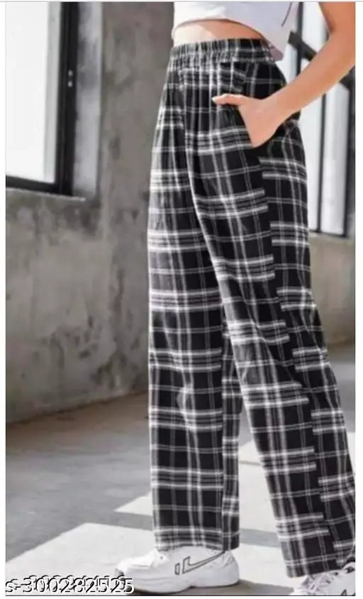 Black checked fabric women's trousers fashionable trendy