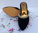 Luxurious velvet ballerinas with diamond design block heels, open back pattern, for modern women's fashion, India origin