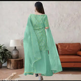Green Kurta with dupatta set, full length, fashionable