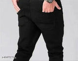 Black denim men's jeans with knee cut detail, perfect fit for any occasion