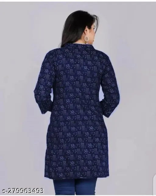 Blue printed kameez with short sleeves