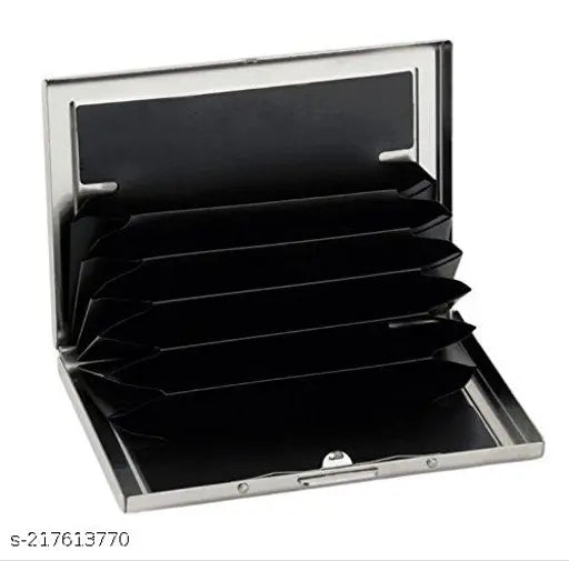 Stainless steel, water-resistant RFID protected credit card wallet. Slim design with 6 business card holder and metal ATM case. Solid, stylish, and durable for both women and men. Ultra slim and portable with secure card protection. Made in India