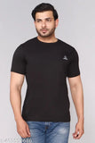 Aema Black men's cotton blend round neck t-shirt with lycra stretchability - solid pattern, short sleeves, made in India