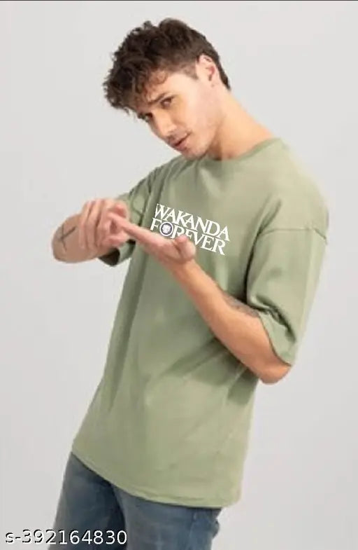 Men's oversize round neck, printed cotton blend casual t-shirt in vibrant colors, India origin