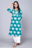 Printed rayon slub cotton kurtis and palazzos set, three-quarter sleeves, Indian ethnic fashion for women