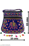 Blue sling bag with embroidered elephant design, adjustable strap