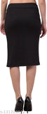 Black cotton blend skirt for women and girls, solid black front button style, perfect for various sizes: 28, 30, 32, 34 inches length