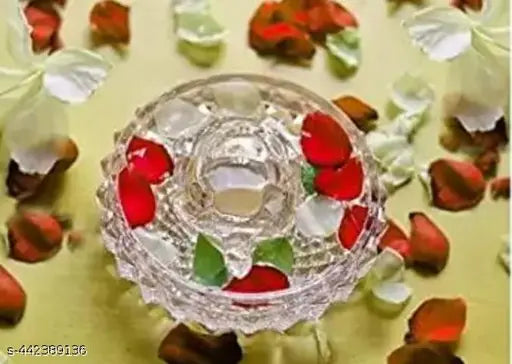 Transparent glass Vastu Feng Shui Crystal Tortoise Turtle with plate (12x8cm), ideal for home decor or office showpiece