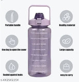2 L Capacity Water Bottle Belt Straw Transparent bottle 2000 ml Bottle 3D Stickers for GYM, Yoga, Office, Sports (Multicolor Pack of 1) (Transparent bottle)