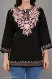 Hand-embroidered Rayon Casual Kurta Top, Trendy Lucknow Chikankari style with three-quarter sleeves