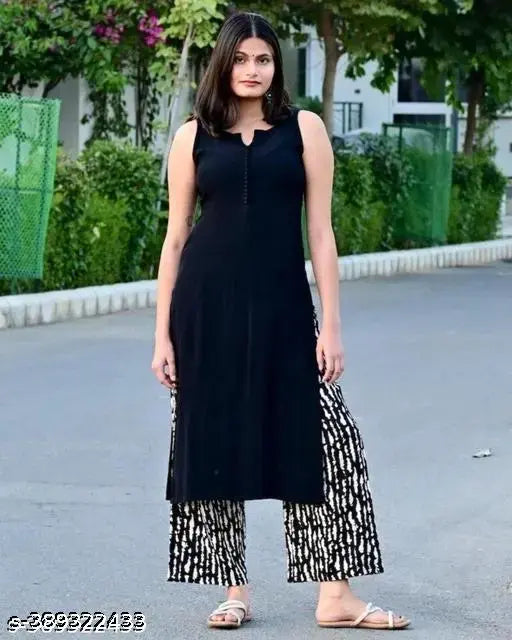 Rayon sleeveless kurti set with palazzos, summer special straight cut, high-quality Indian craftsmanship