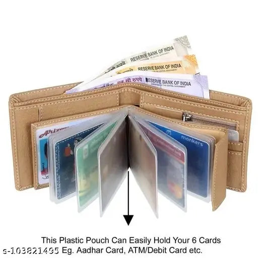 Cream faux leather wallet, textured design for men. Stylish accessory with five compartments and free size dimensions