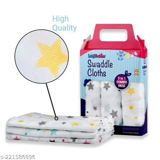 LazyToddler 100% Cotton Muslin Swaddle Blankets (MultiStar), soft & breathable, perfect for mild winter, ideal for newborns, made in India