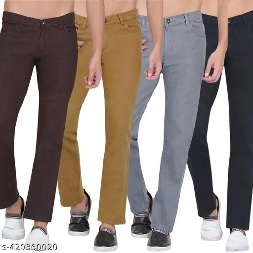 Cotton blend solid stretchable mid-rise jeans for men - pack of 4, sizes 28, 30, 32, 34 (India)