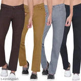 Brown stretchy fabric, regular fit, mid rise, solid color
