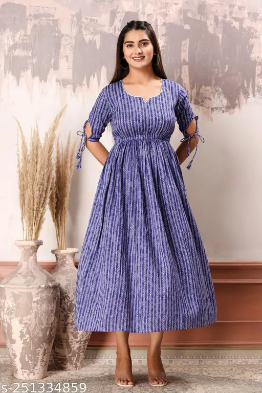 Blue Shibori Sequence Rayon Anarkali Kurta with Lehariya print, single-sleeve, blue and white floral motifs