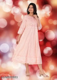 Pink rayon embroidered anarkali kurta with floral print