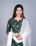 Dark green kurta set with dupatta for women