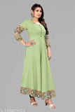Viscose rayon solid border Anarkali Kurti in PISTA color, great for office or social occasions, comfortable for everyday use