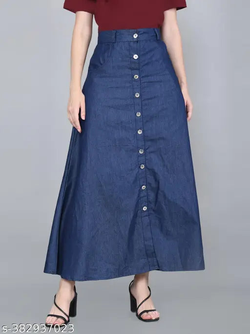 Blue denim women's long skirt, casual western style, all seasons versatile wear